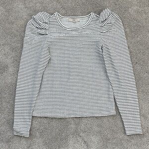 LOFT Women's Long Sleeve Striped Top - Black and White